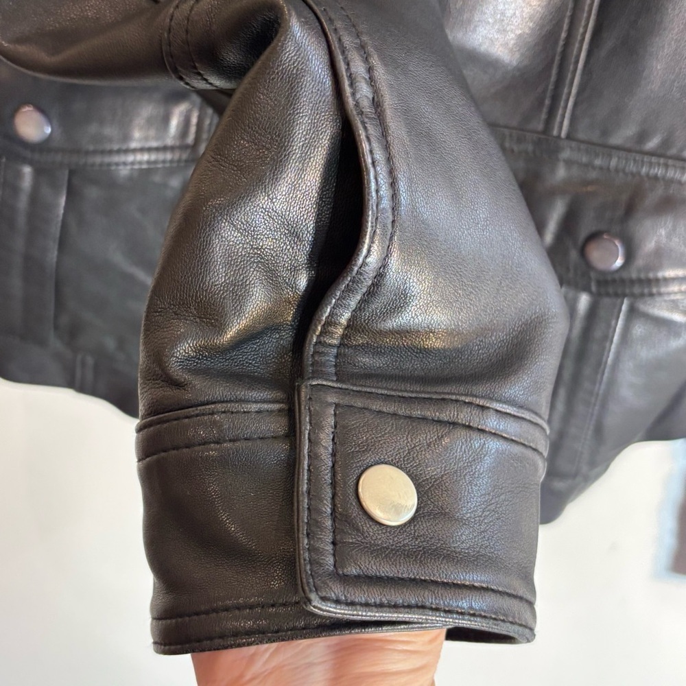 DANIER Sz XL Funnel Neck with Zipper Black Leather Jacket with Pockets Lined - Picture 5 of 10